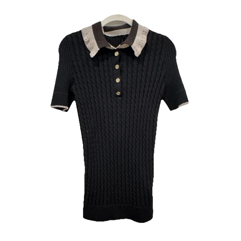 Gucci Black Knit Polo Sweater with Cream Trim